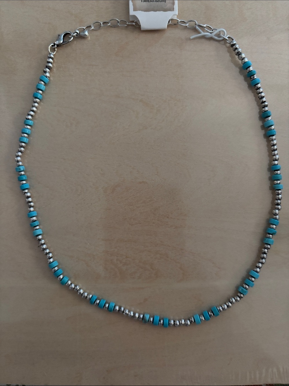 Turquoise and Silver Beaded Choker Necklace - Picture 3 of 4